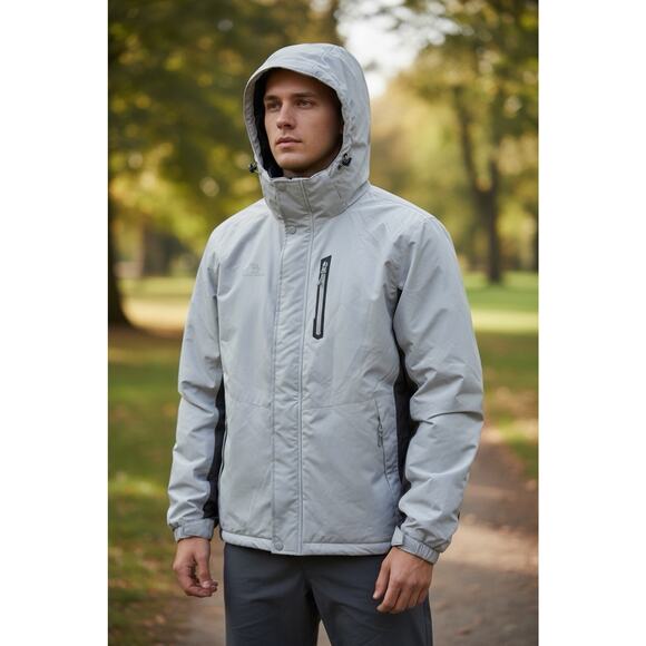 NWT Mens Ski Jacket Gray XL Hoodie Full Zip Button Pockets Fleece Zip Thermal - Picture 1 of 10